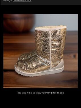UGG Australia Classic Short Sequin boots in a champagne gold color.Women’s 9